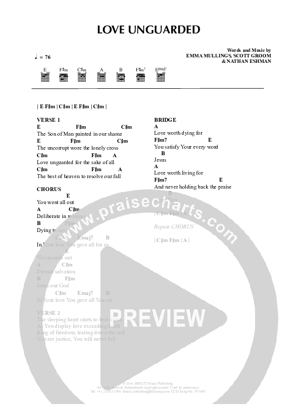 Love Unguarded Chords & Lyrics (Emma Mullings)