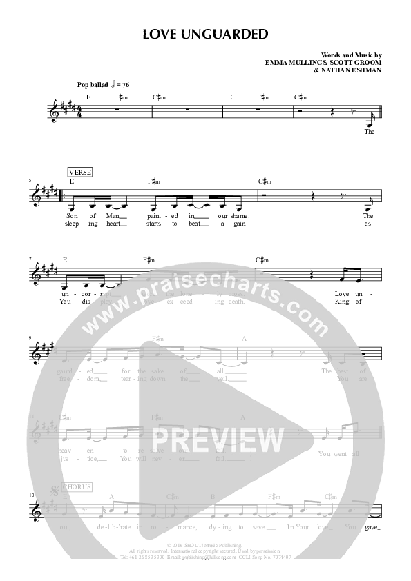 Love Unguarded Lead Sheet (Emma Mullings)