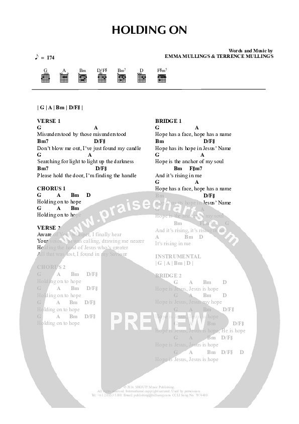 Holding On Chords & Lyrics (Emma Mullings)