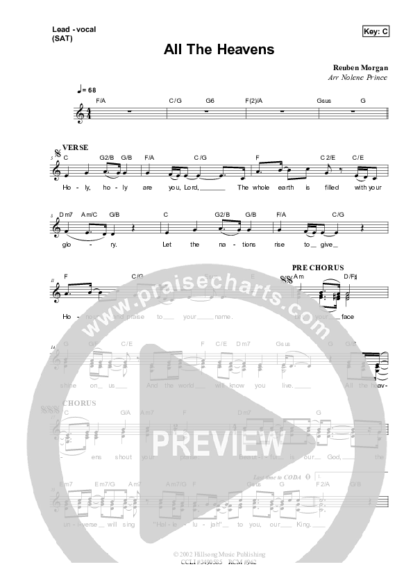 All The Heavens Lead Sheet (SAT) (Dennis Prince / Nolene Prince)