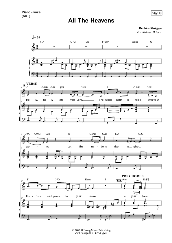 All The Heavens Piano/Vocal (SAT) (Dennis Prince / Nolene Prince)