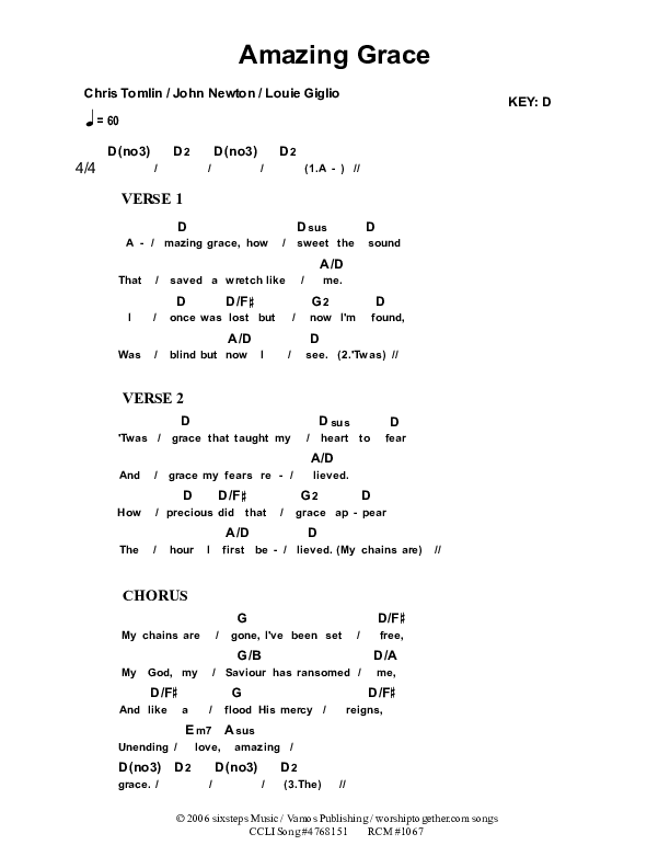 Amazing Grace (My Chains Are Gone) Chords & Lyrics (Dennis Prince / Nolene Prince)