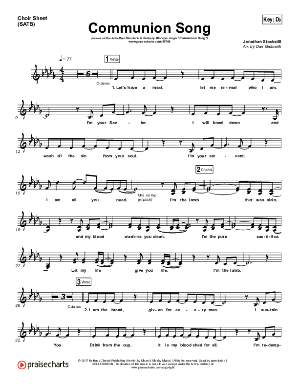 Communion Song Choir Sheet (SATB) (Jonathan Stockstill / Bethany Music / Nicole Binion / BJ Putnam)