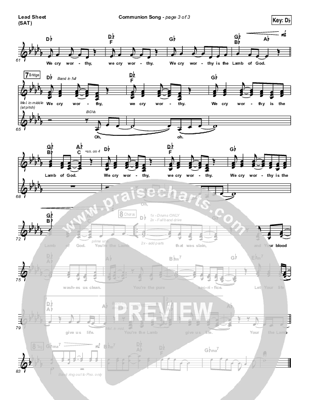 Communion Song Lead Sheet (SAT) (Jonathan Stockstill / Bethany Music / Nicole Binion / BJ Putnam)