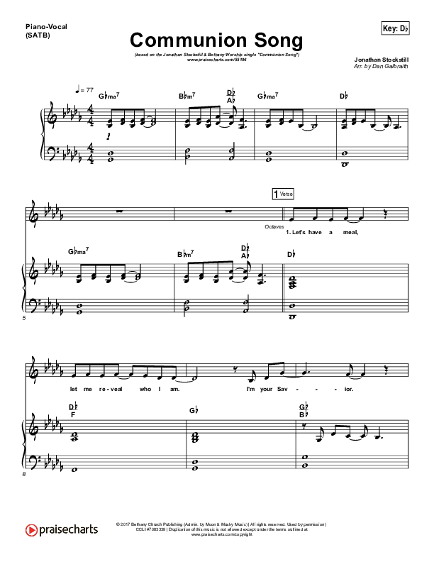 Communion Song Piano/Vocal & Lead (Jonathan Stockstill / Bethany Music / Nicole Binion / BJ Putnam)