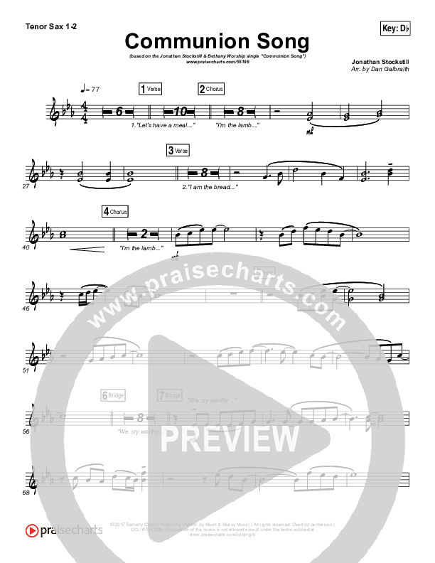 Communion Song Tenor Sax 1/2 (Jonathan Stockstill / Bethany Music / Nicole Binion / BJ Putnam)
