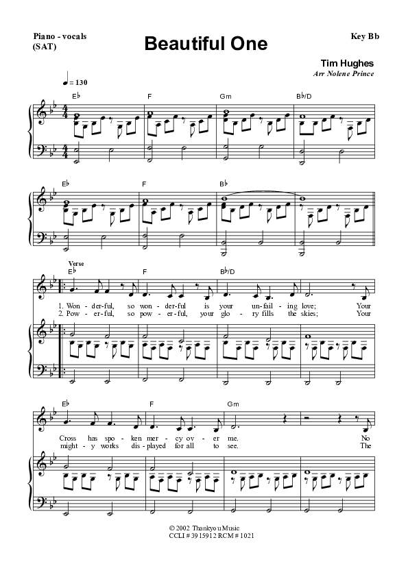 Beautiful One Piano/Vocal (SAT) (Dennis Prince / Nolene Prince)