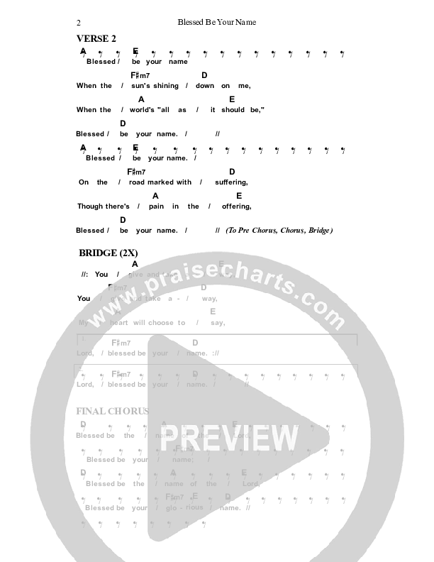 Blessed Be Your Name Chord Chart (Dennis Prince / Nolene Prince)