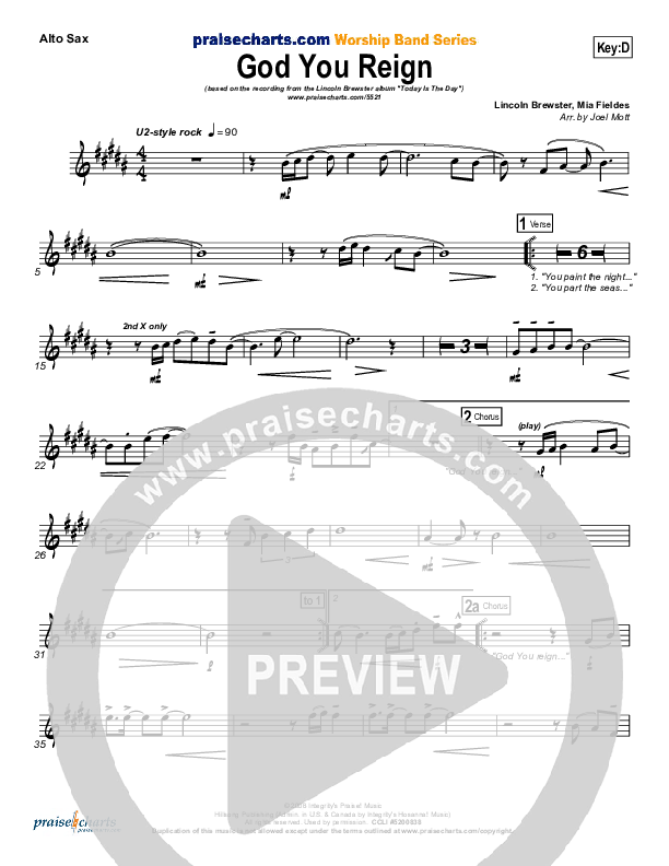 God You Reign Alto Sax (Lincoln Brewster)