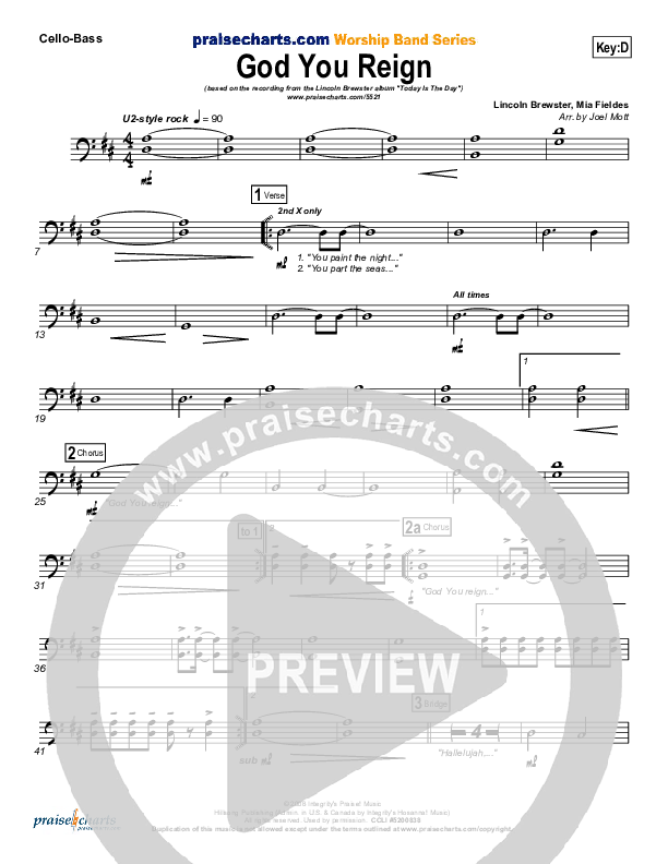 God You Reign Cello/Bass (Lincoln Brewster)