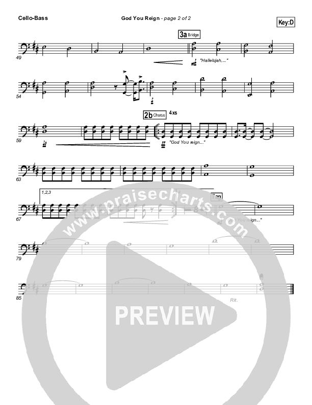 God You Reign Cello/Bass (Lincoln Brewster)