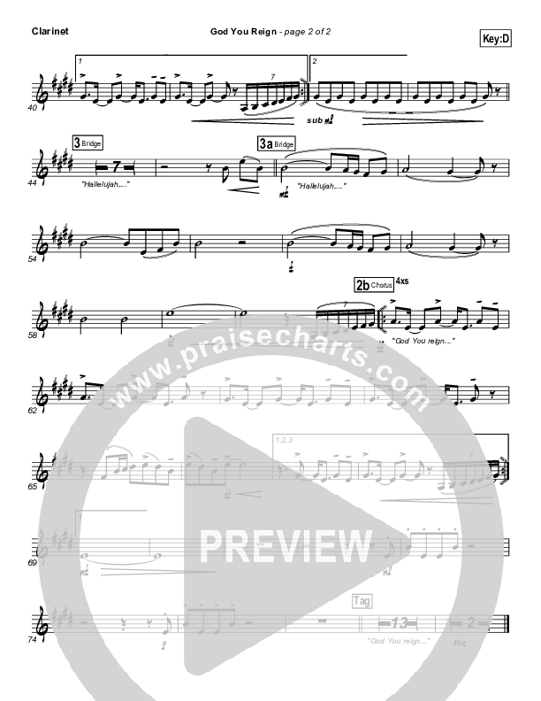 God You Reign Clarinet (Lincoln Brewster)