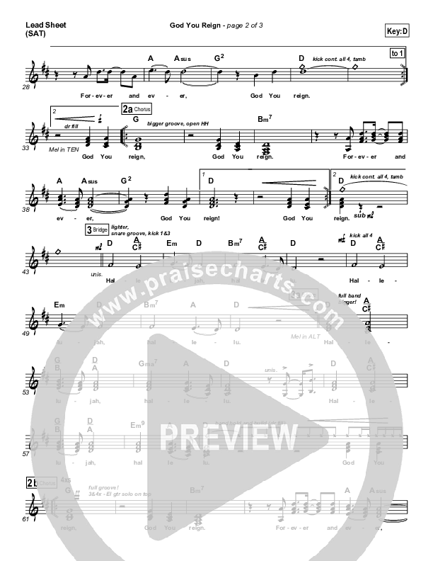 God You Reign Lead Sheet (Lincoln Brewster)