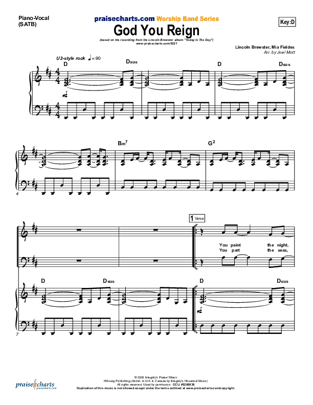 God You Reign Piano/Vocal (SATB) (Lincoln Brewster)