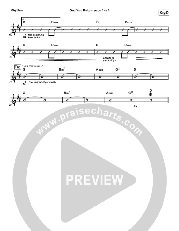 God You Reign Rhythm Chart (Lincoln Brewster)