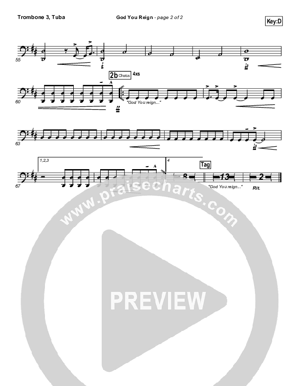God You Reign Trombone 3/Tuba (Lincoln Brewster)