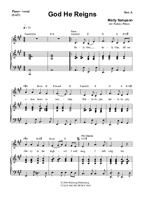 God He Reigns Piano/Vocal (SAT) (Dennis Prince / Nolene Prince)