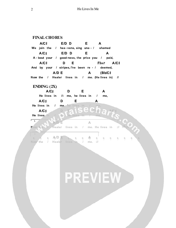 He Lives In Me Chords & Lyrics (Dennis Prince / Nolene Prince)
