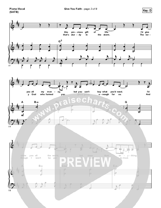 Give You Faith Piano/Vocal (SATB) (Laura Story)