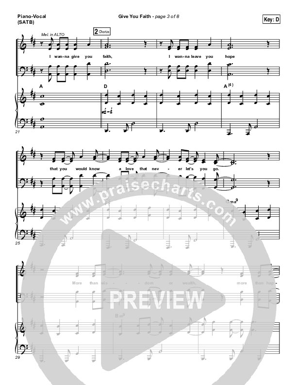 Give You Faith Piano/Vocal (SATB) (Laura Story)