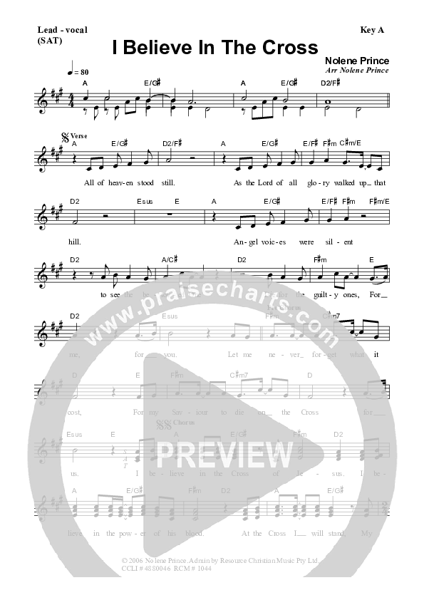 I Believe In The Cross Lead Sheet (SAT) (Dennis Prince / Nolele Prince)