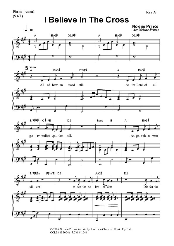 I Believe In The Cross Piano/Vocal (SAT) (Dennis Prince / Nolele Prince)