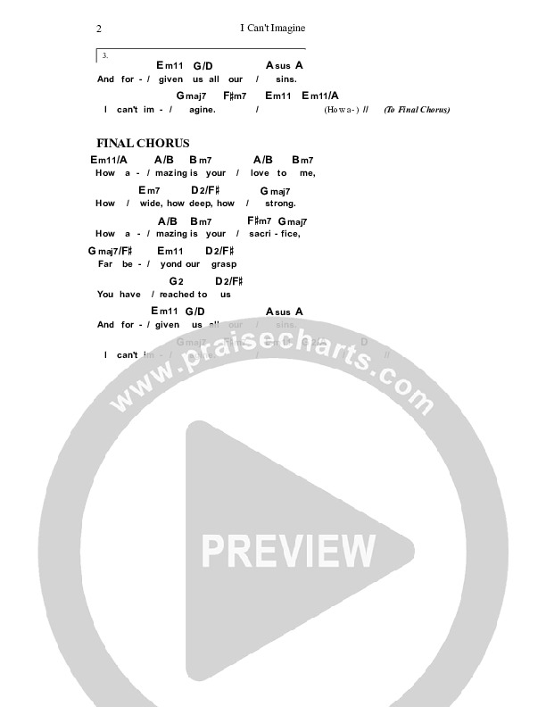 I Can't Imagine Chords & Lyrics (Dennis Prince / Nolene Prince)