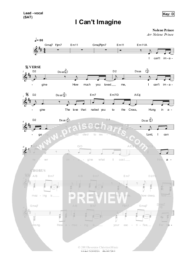 I Can't Imagine Piano/Vocal & Lead (Dennis Prince / Nolene Prince)