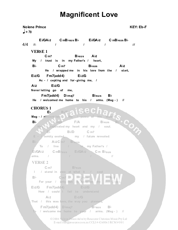 Magnificent Love Chords & Lyrics (Dennis Prince / Nolene Prince)