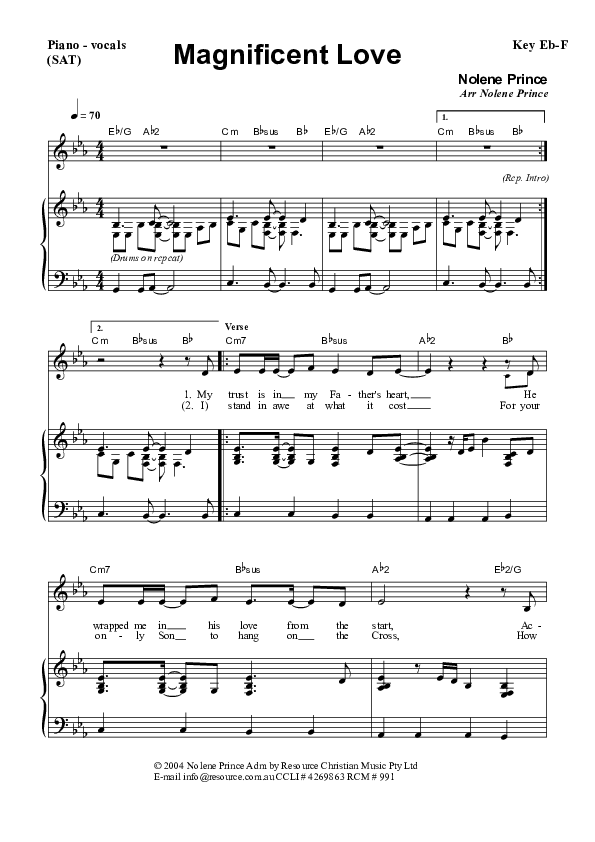 Magnificent Love Piano/Vocal (SAT) (Dennis Prince / Nolene Prince)