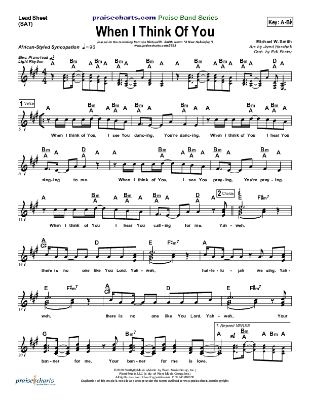 When I Think Of You Lead Sheet (SAT) (Michael W. Smith)