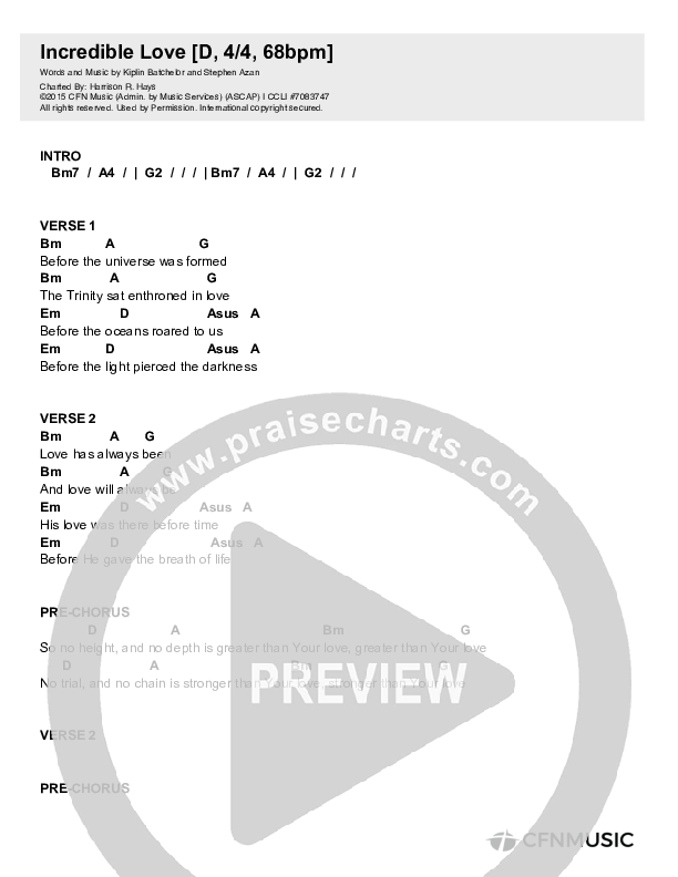 Incredible Love Chords & Lyrics (Christ For The Nations / Phil King)
