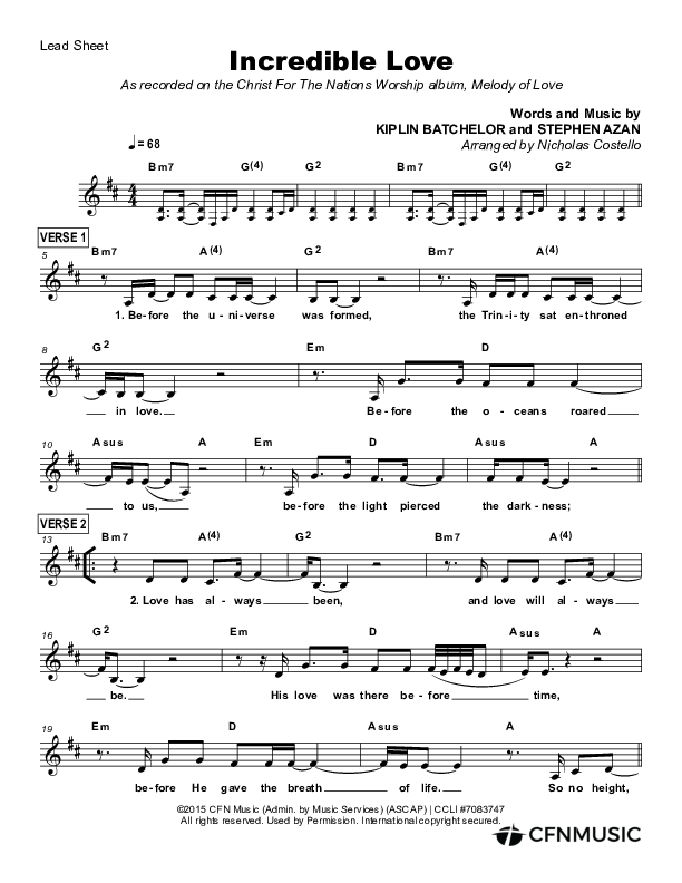 Incredible Love Lead Sheet (Christ For The Nations / Phil King)