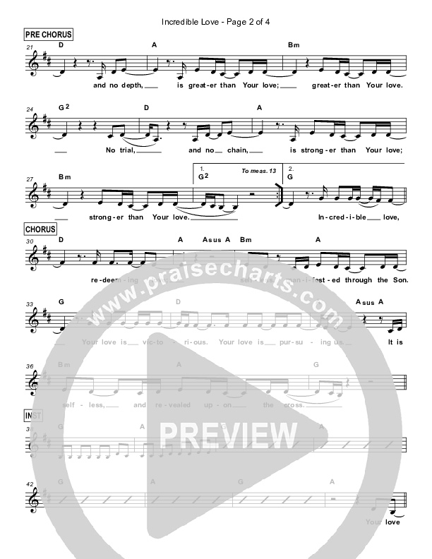 Incredible Love Lead Sheet (Christ For The Nations / Phil King)