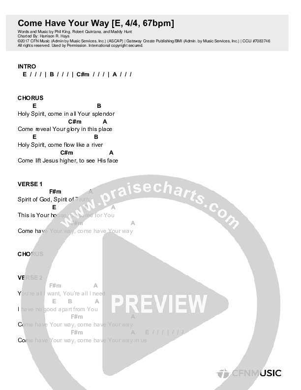 Come Have Your Way Chords & Lyrics (Christ For The Nations / Faith Schneider)