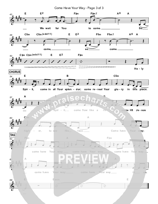 Come Have Your Way Lead Sheet (Christ For The Nations / Faith Schneider)