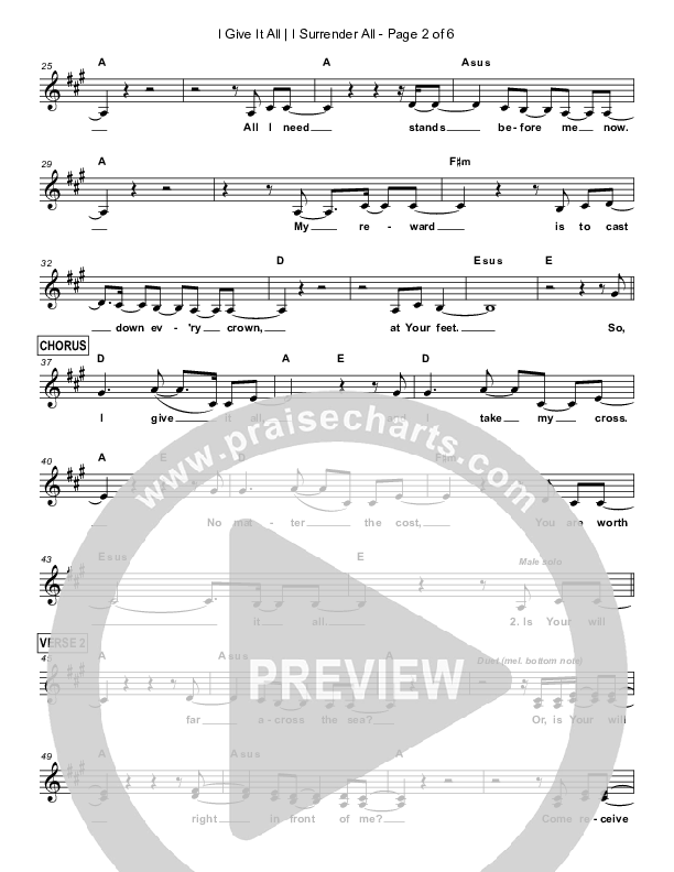 I Give It All Lead Sheet (Christ For The Nations / Maddy Hunt / Leeland Mooring)