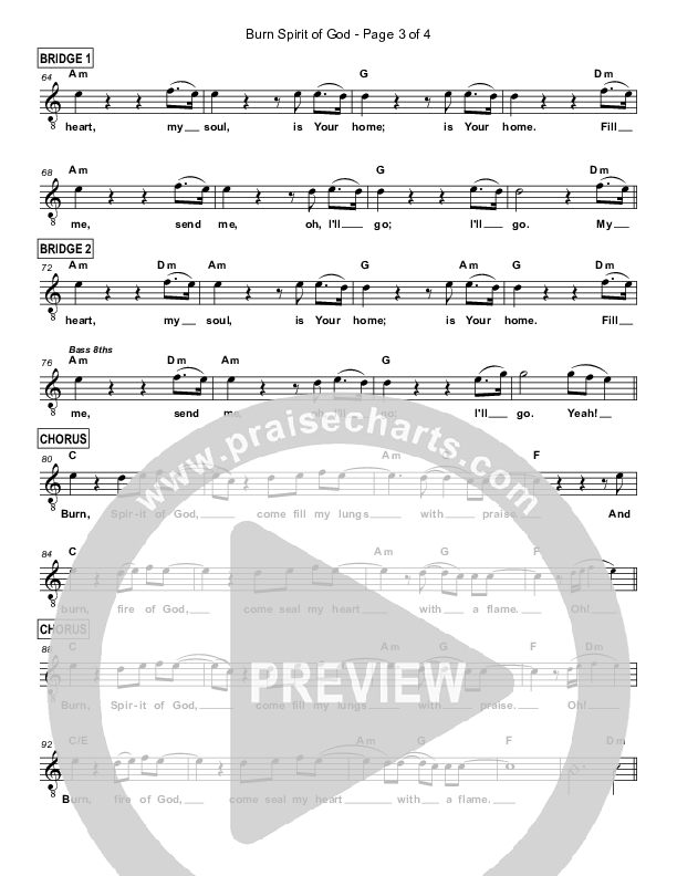 Burn Spirit Of God Lead Sheet (Christ For The Nations / Leeland Mooring)