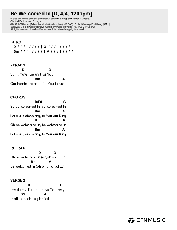 Be Welcomed In Chords & Lyrics (Christ For The Nations / Jordan Stewart)