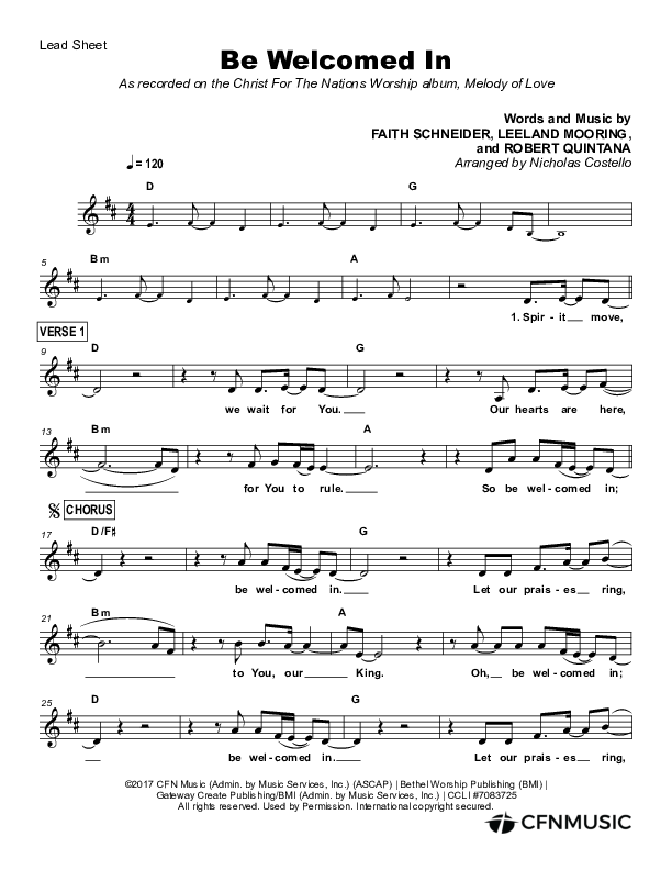 Be Welcomed In Lead Sheet (Christ For The Nations / Jordan Stewart)