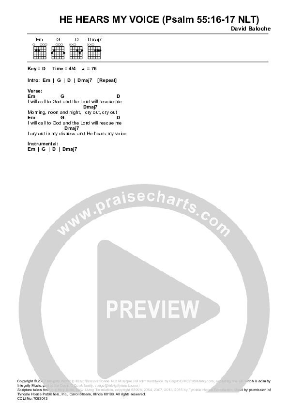 He Hears My Voice Chords & Lyrics (David Baloche)