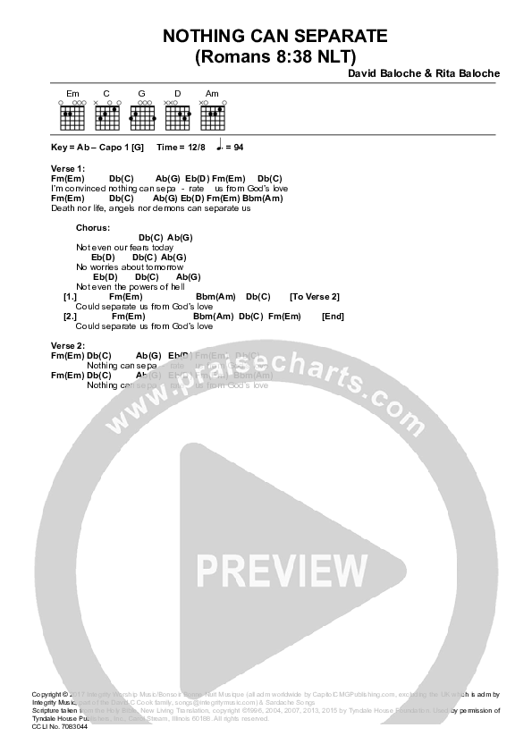 Nothing Can Separate Chords & Lyrics (David Baloche)