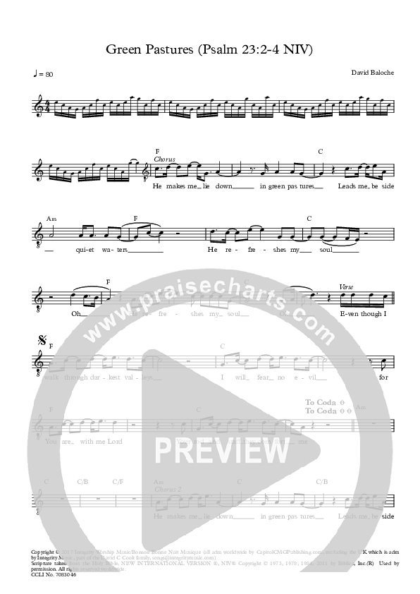 Green Pastures Lead Sheet (David Baloche)