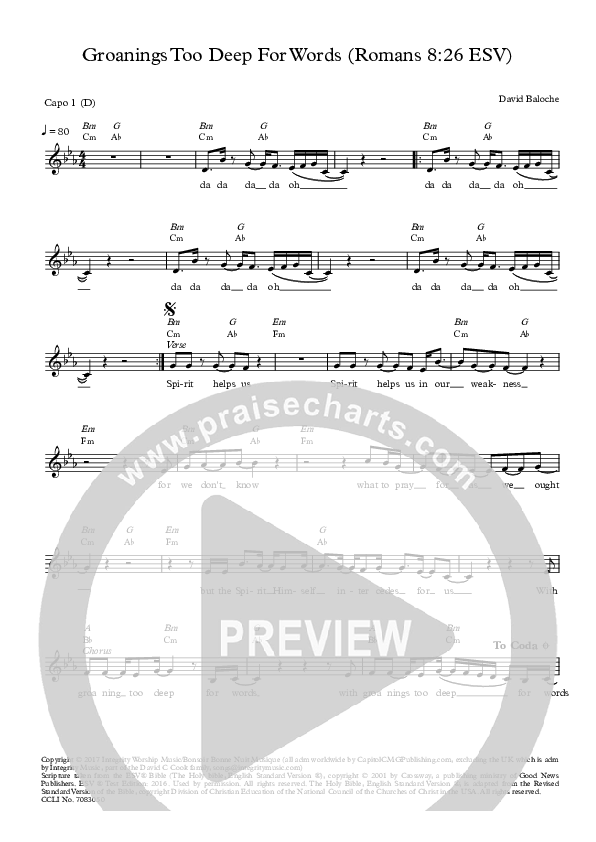 Groanings Too Deep For Words Lead Sheet (Christ For The Nations)