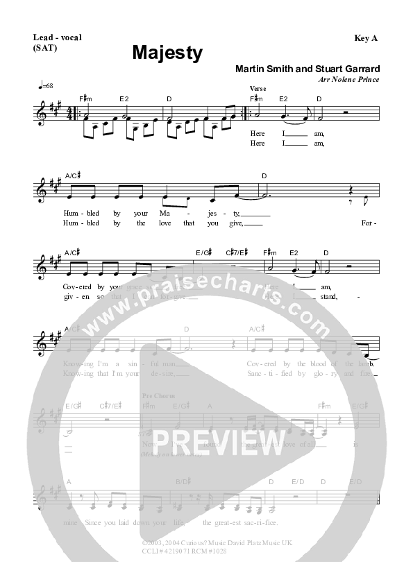 Majesty Lead Sheet (SAT) (Dennis Prince / Nolene Prince)