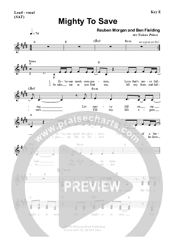 Mighty To Save Lead Sheet (SAT) (Dennis Prince / Nolene Prince)