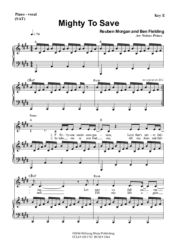 Mighty To Save Piano/Vocal & Lead (Dennis Prince / Nolene Prince)