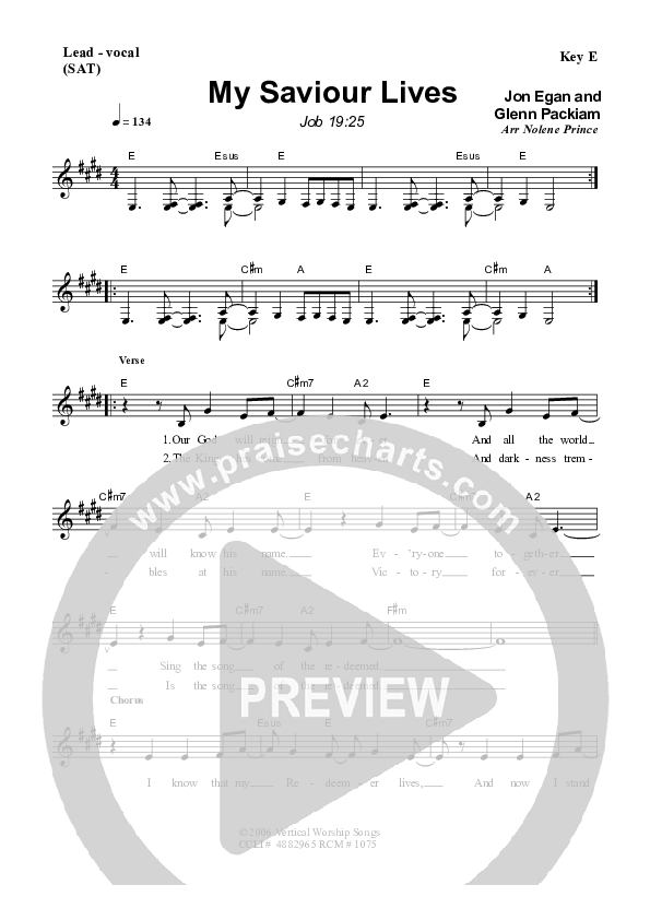 My Savior Lives Lead Sheet (SAT) (Dennis Prince / Nolene Prince)