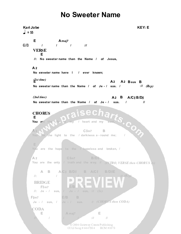 No Sweeter Name Chords & Lyrics (Dennis Prince / Nolene Prince)