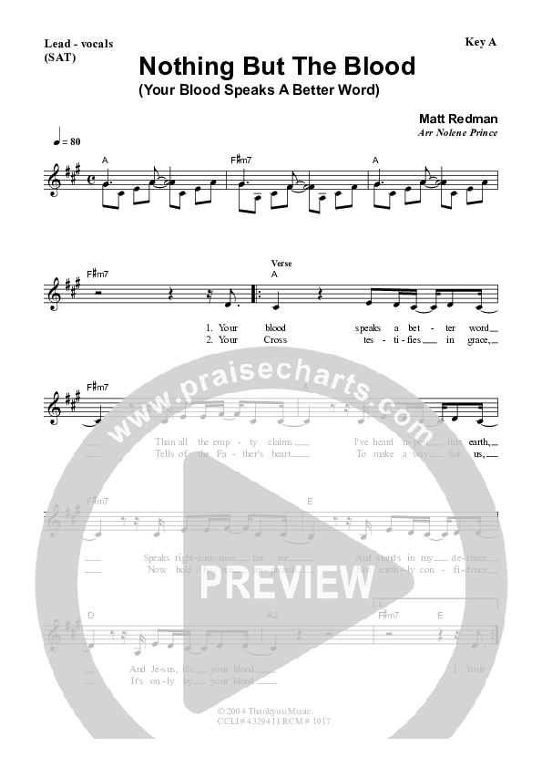 Nothing But The Blood Lead Sheet (SAT) (Dennis Prince / Nolene Prince)